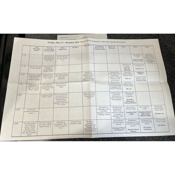 Vtg Amherst College Brochure Alumni Holiday Reunion Weekend 2011 May 25-May 29 - Picture 4 of 5